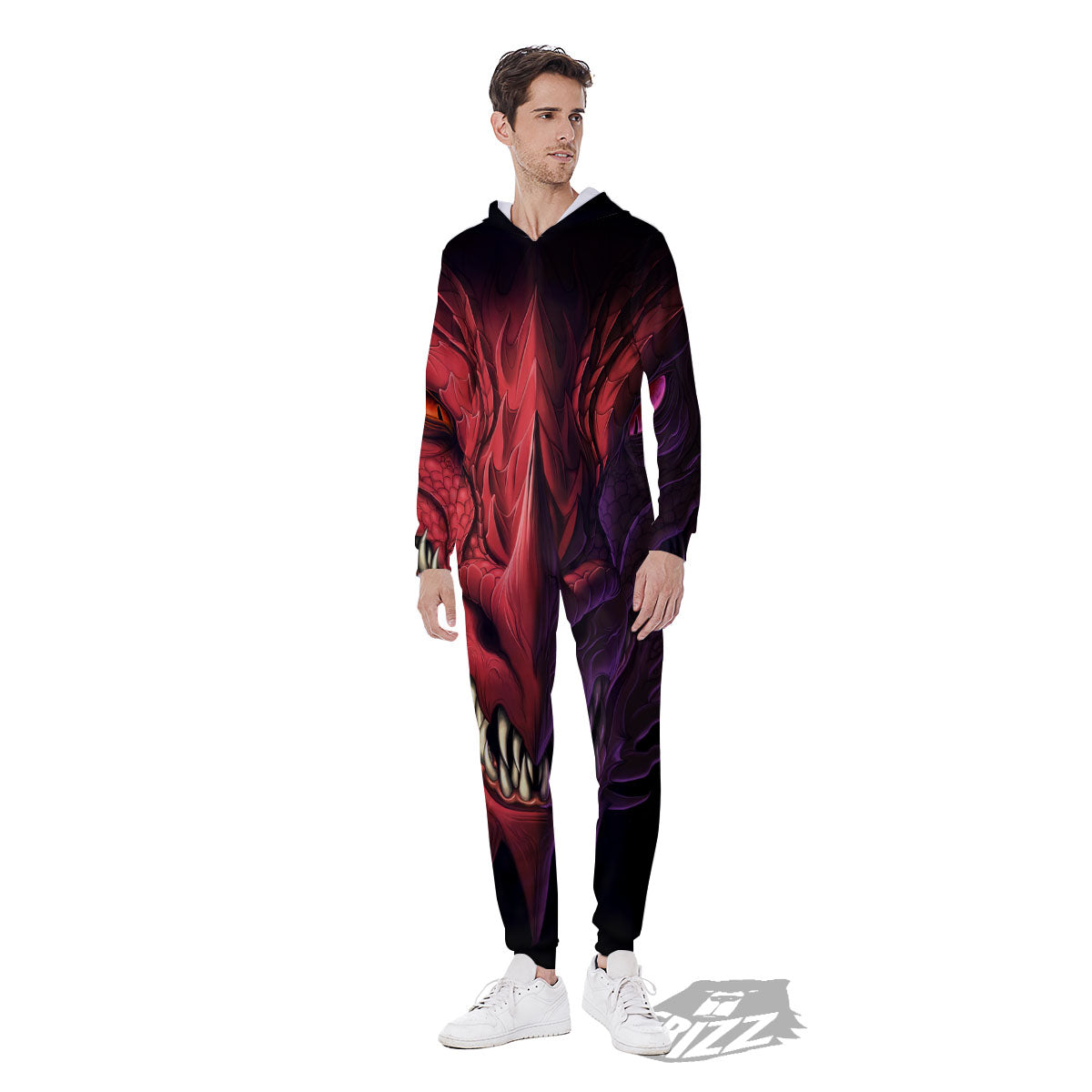 Head Red Dragon Print Men's Jumpsuit-grizzshop