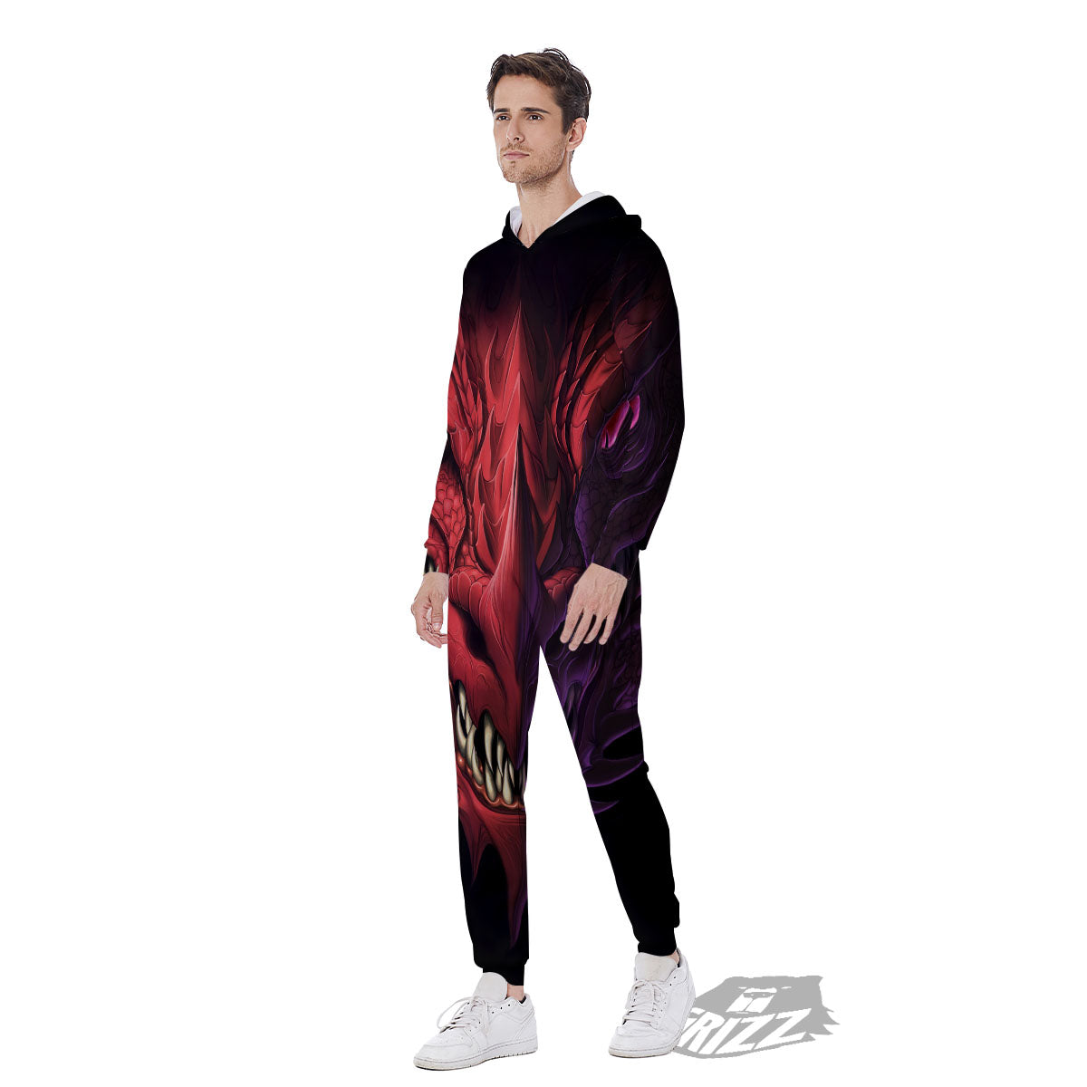 Head Red Dragon Print Men's Jumpsuit-grizzshop