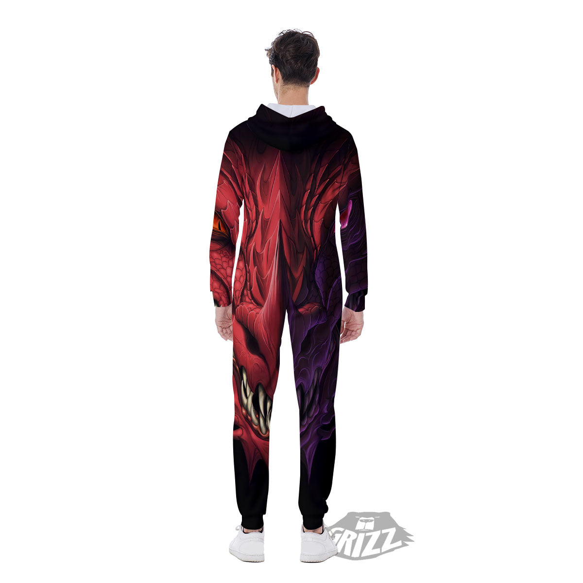 Head Red Dragon Print Men's Jumpsuit-grizzshop