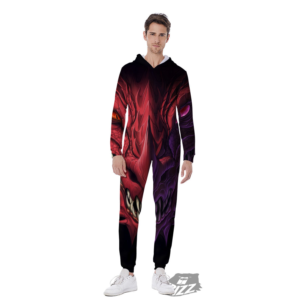 Head Red Dragon Print Men's Jumpsuit-grizzshop