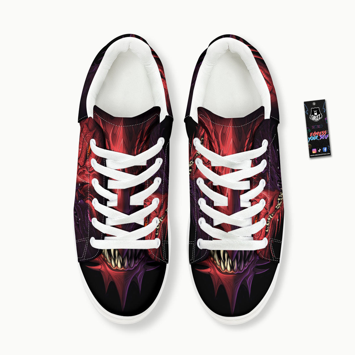 Head Red Dragon Print Platform Shoes-grizzshop
