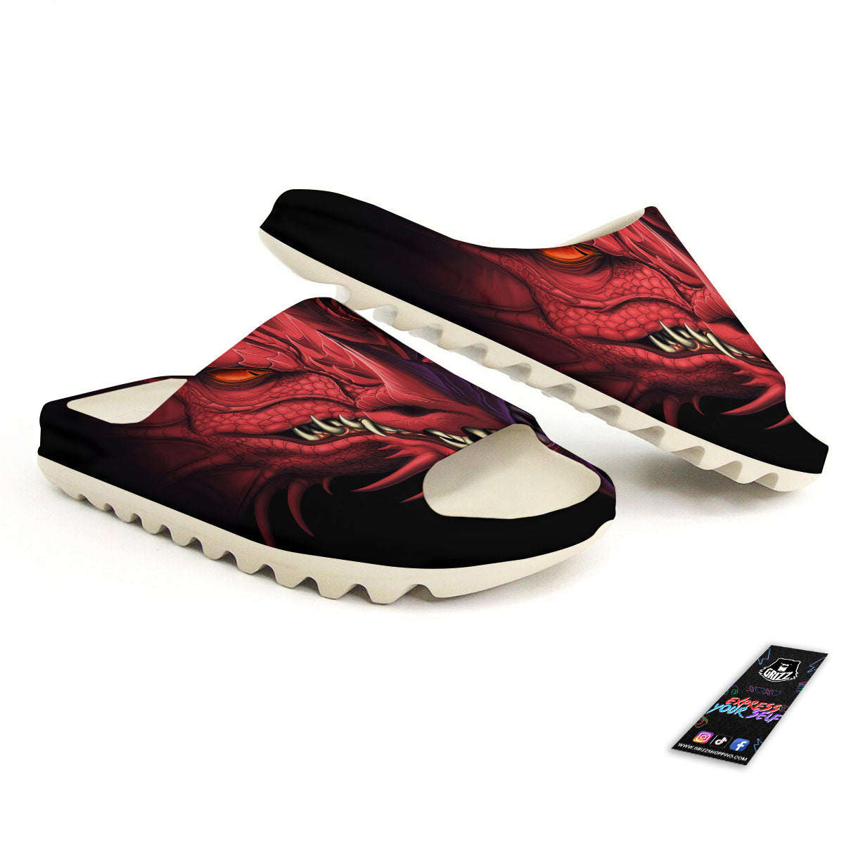 Head Red Dragon Print Sandals-grizzshop