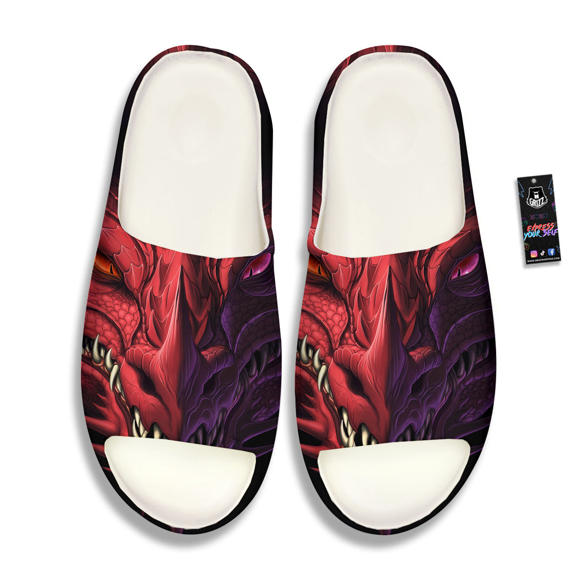 Head Red Dragon Print Sandals-grizzshop