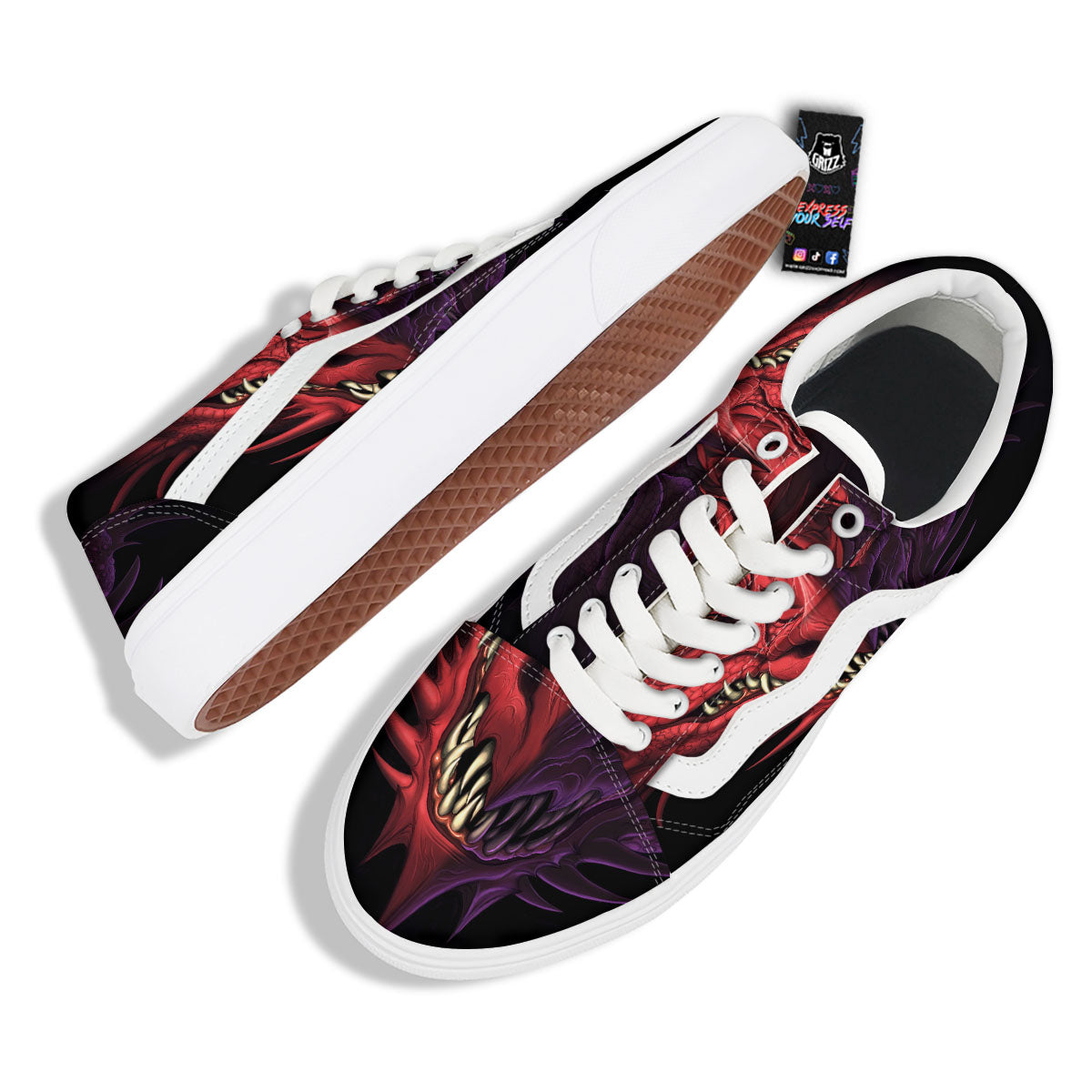 Head Red Dragon Print Skate Shoes-grizzshop