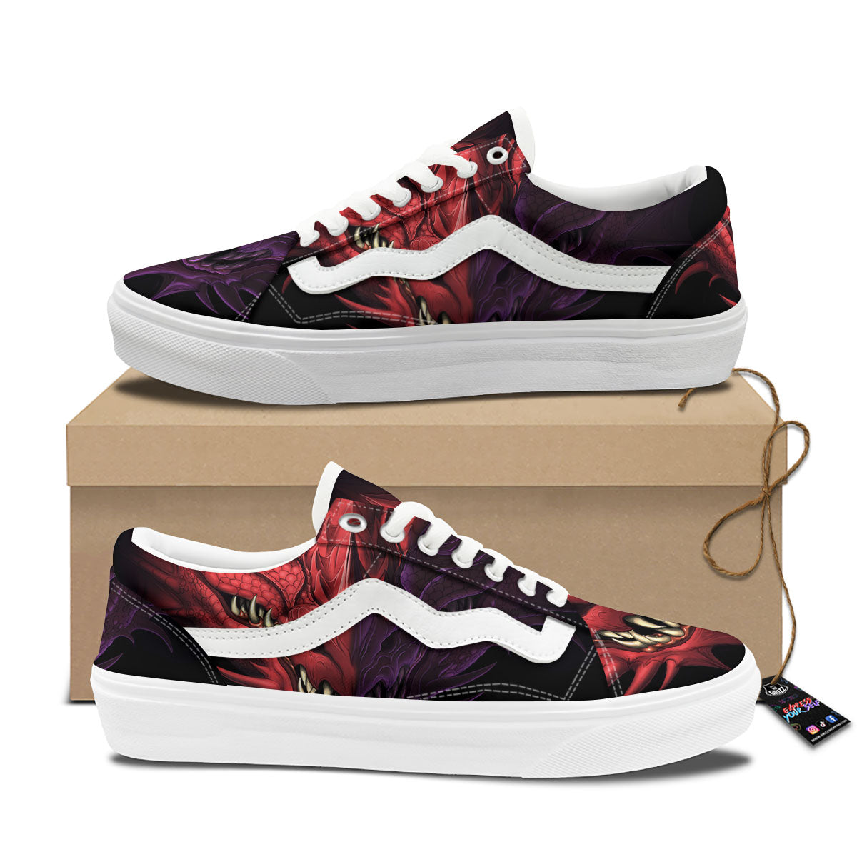 Head Red Dragon Print Skate Shoes-grizzshop