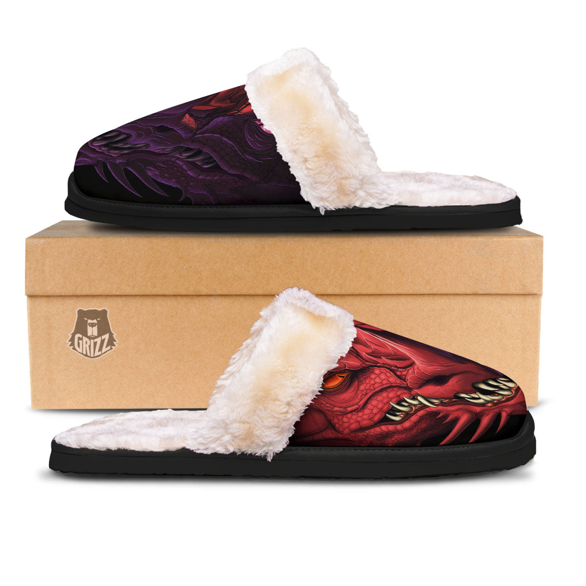 Head Red Dragon Print Slippers-grizzshop