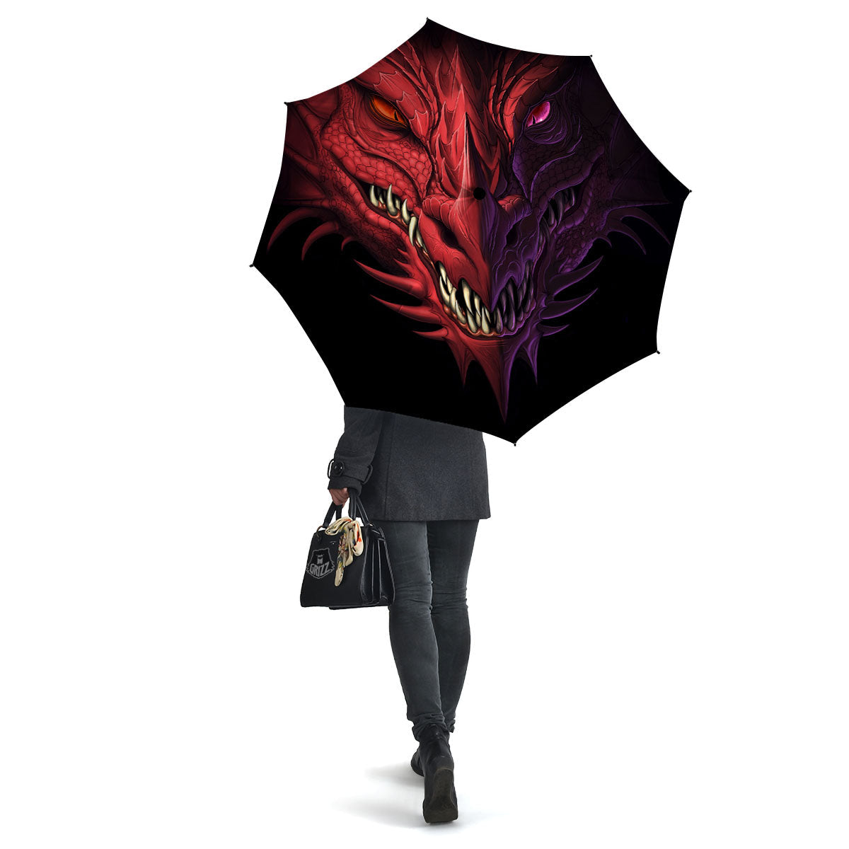 Head Red Dragon Print Umbrella-grizzshop