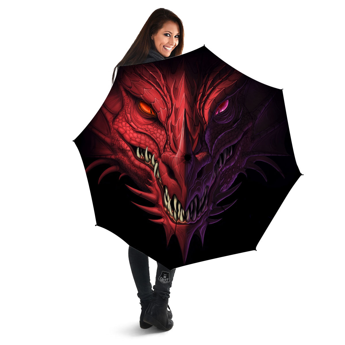 Head Red Dragon Print Umbrella-grizzshop