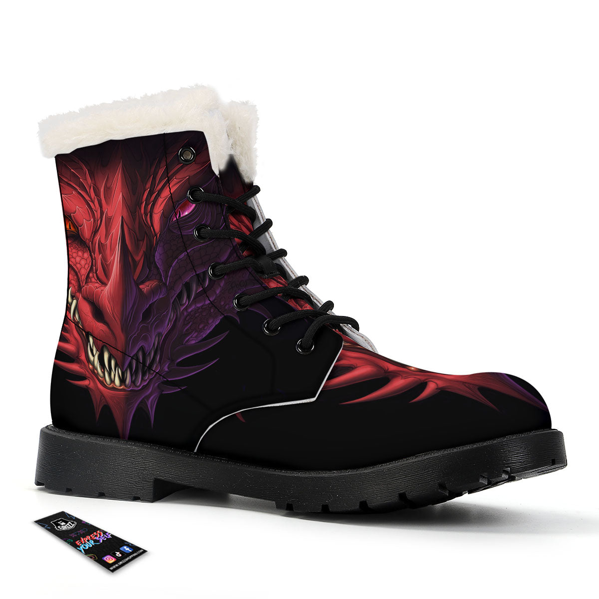 Head Red Dragon Print Winter Boots-grizzshop