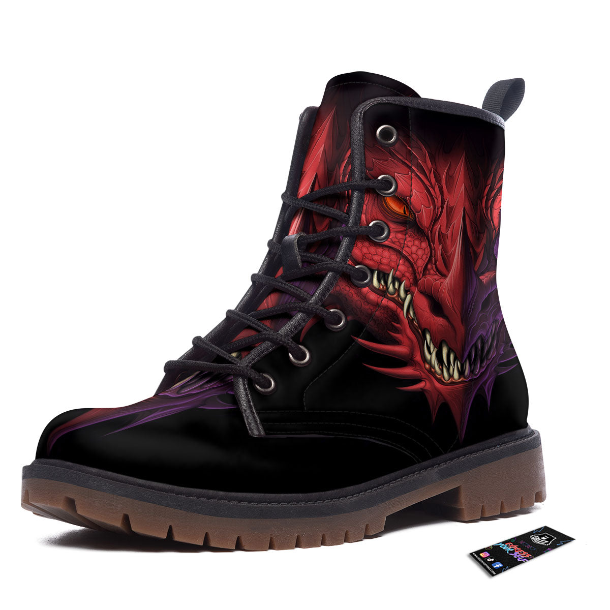 Head Red Dragon Print Work Boots-grizzshop