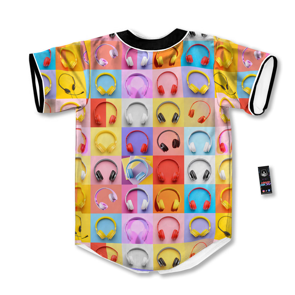 Headphones Pastel Print Pattern Baseball Jersey-grizzshop