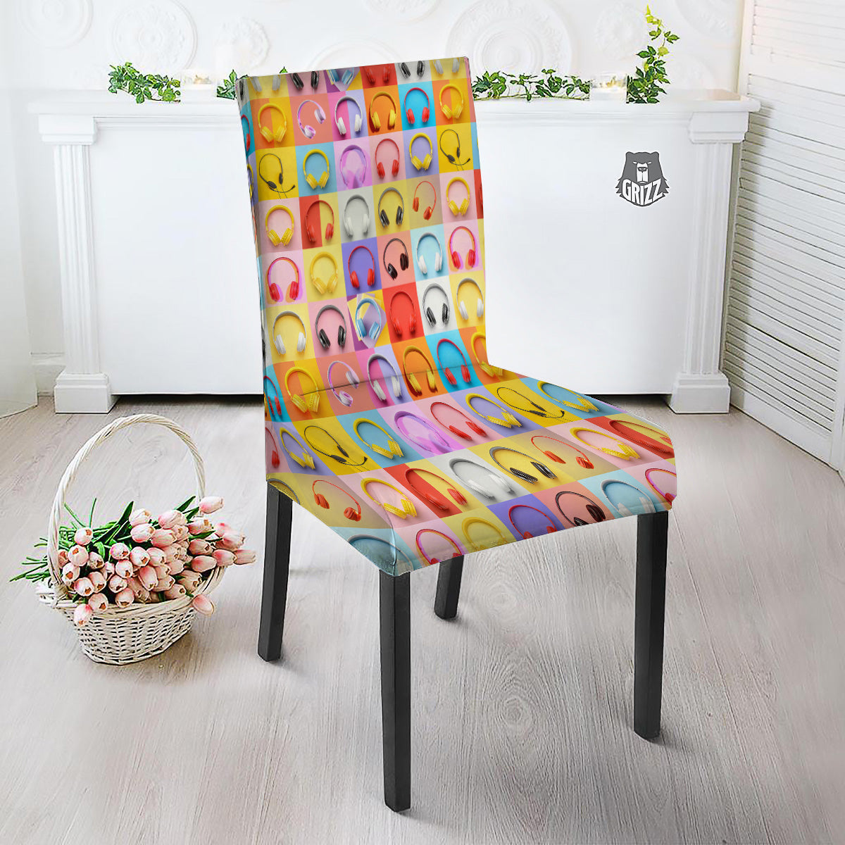 Headphones Pastel Print Pattern Dining Chair Slipcover-grizzshop