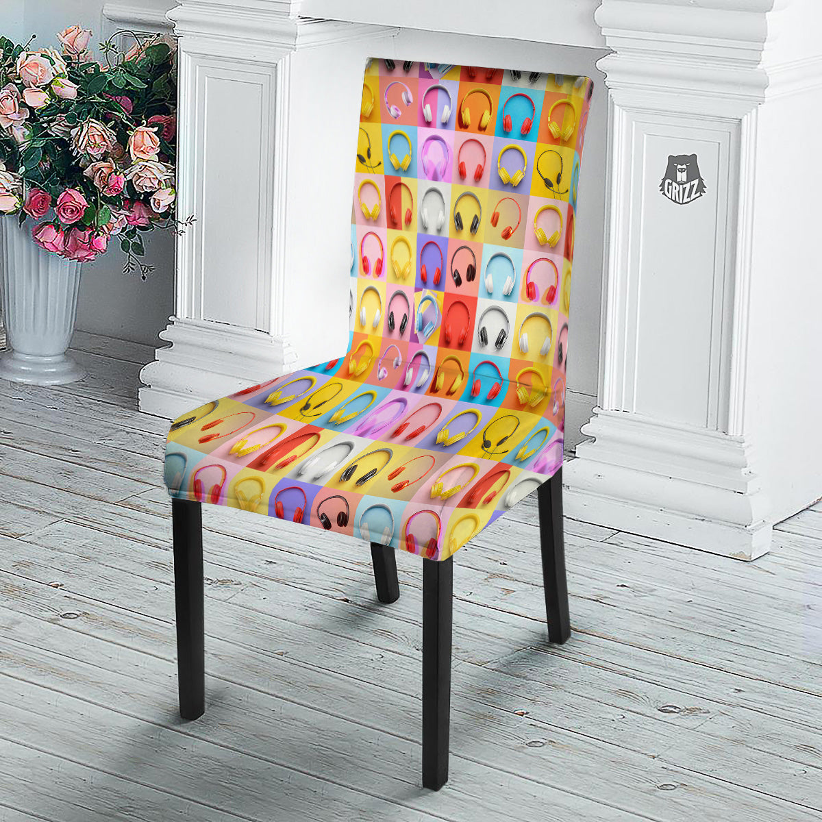Headphones Pastel Print Pattern Dining Chair Slipcover-grizzshop