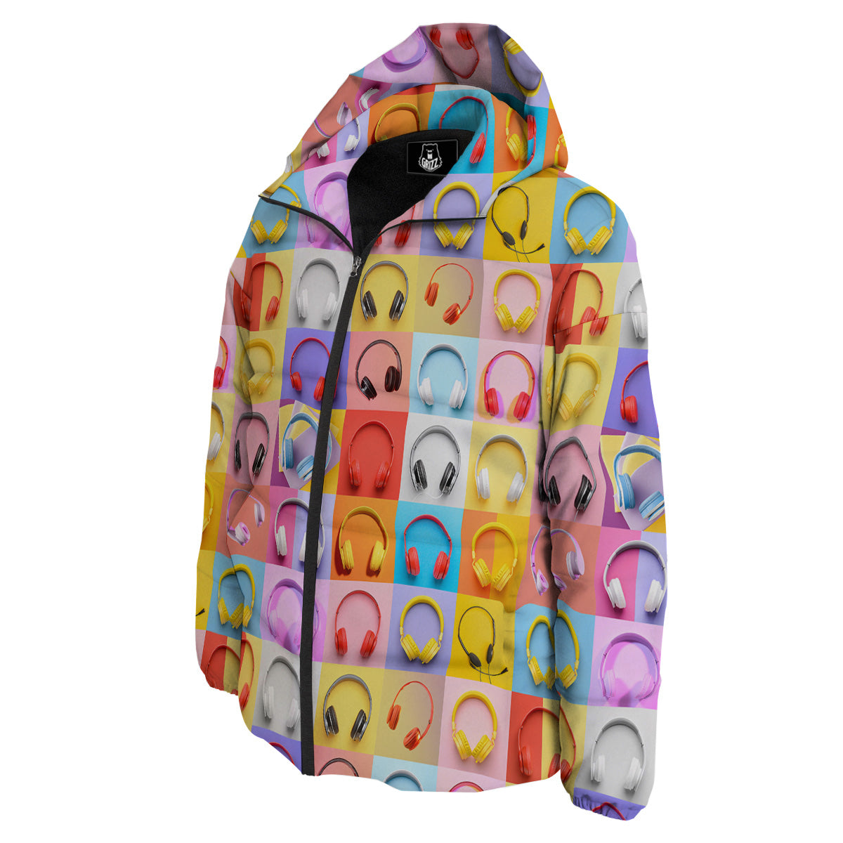Headphones Pastel Print Pattern Down Jacket-grizzshop