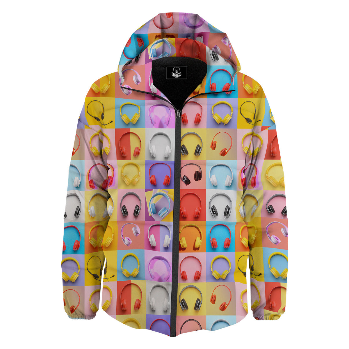 Headphones Pastel Print Pattern Down Jacket-grizzshop