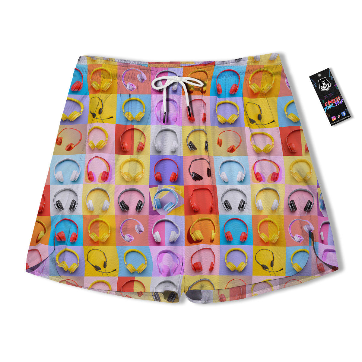 Headphones Pastel Print Pattern Men's Running Shorts-grizzshop