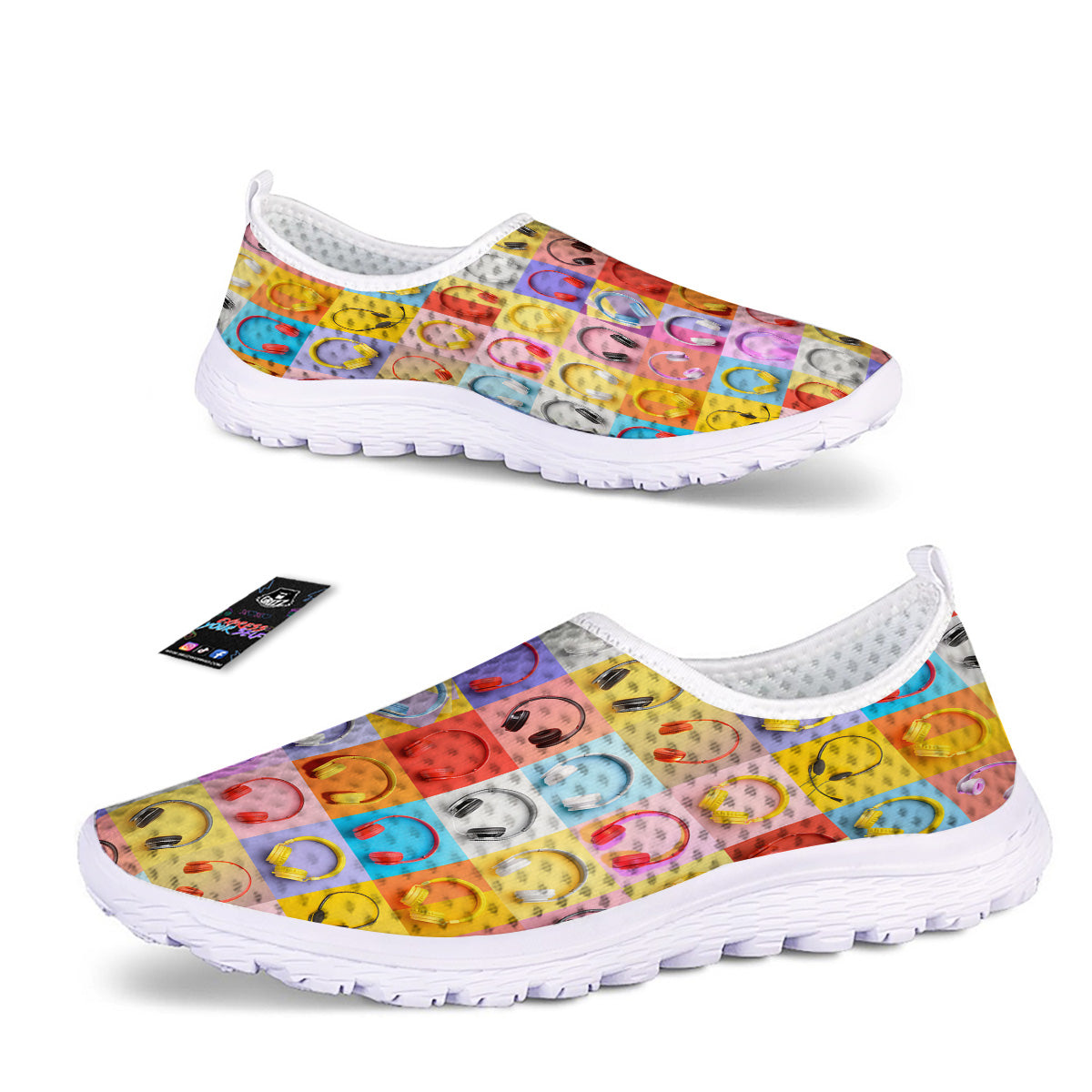 Headphones Pastel Print Pattern Nurse Shoes-grizzshop