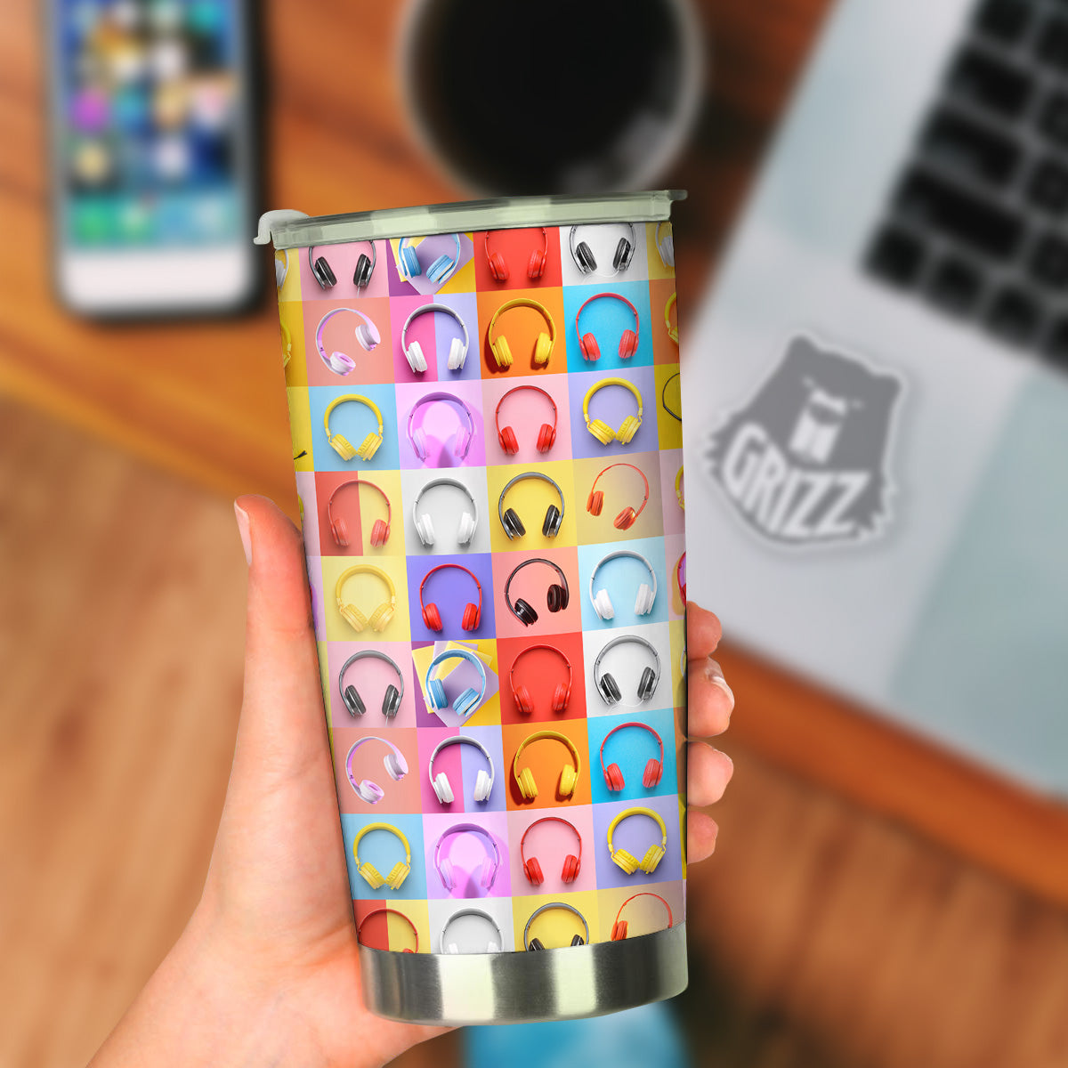 Headphones Pastel Print Pattern Tumbler-grizzshop