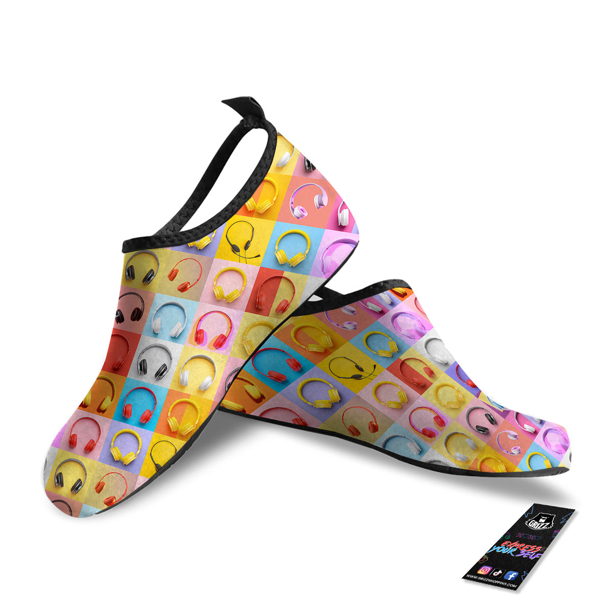 Headphones Pastel Print Pattern Water Shoes-grizzshop
