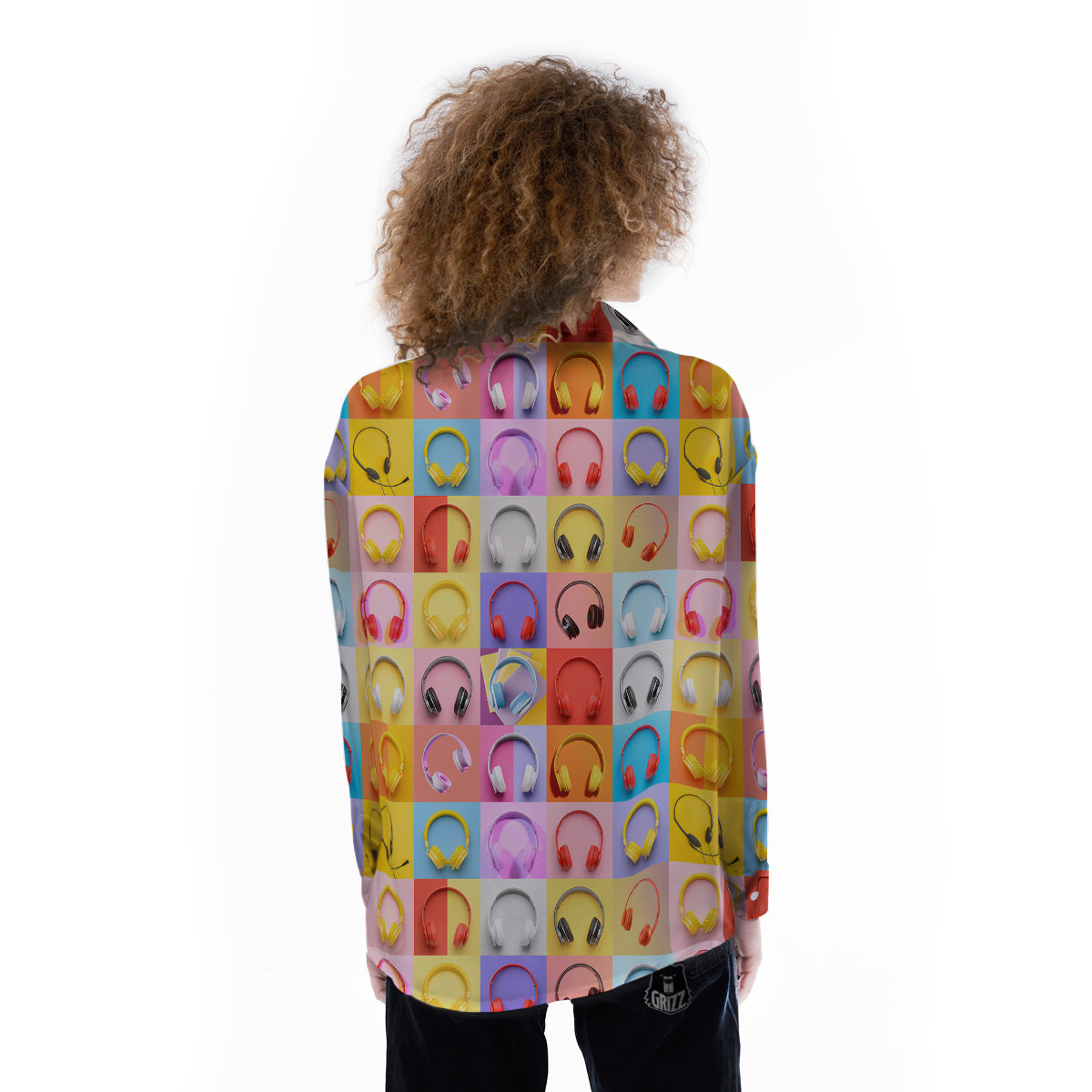 Headphones Pastel Print Pattern Women's Long Sleeve Shirts-grizzshop