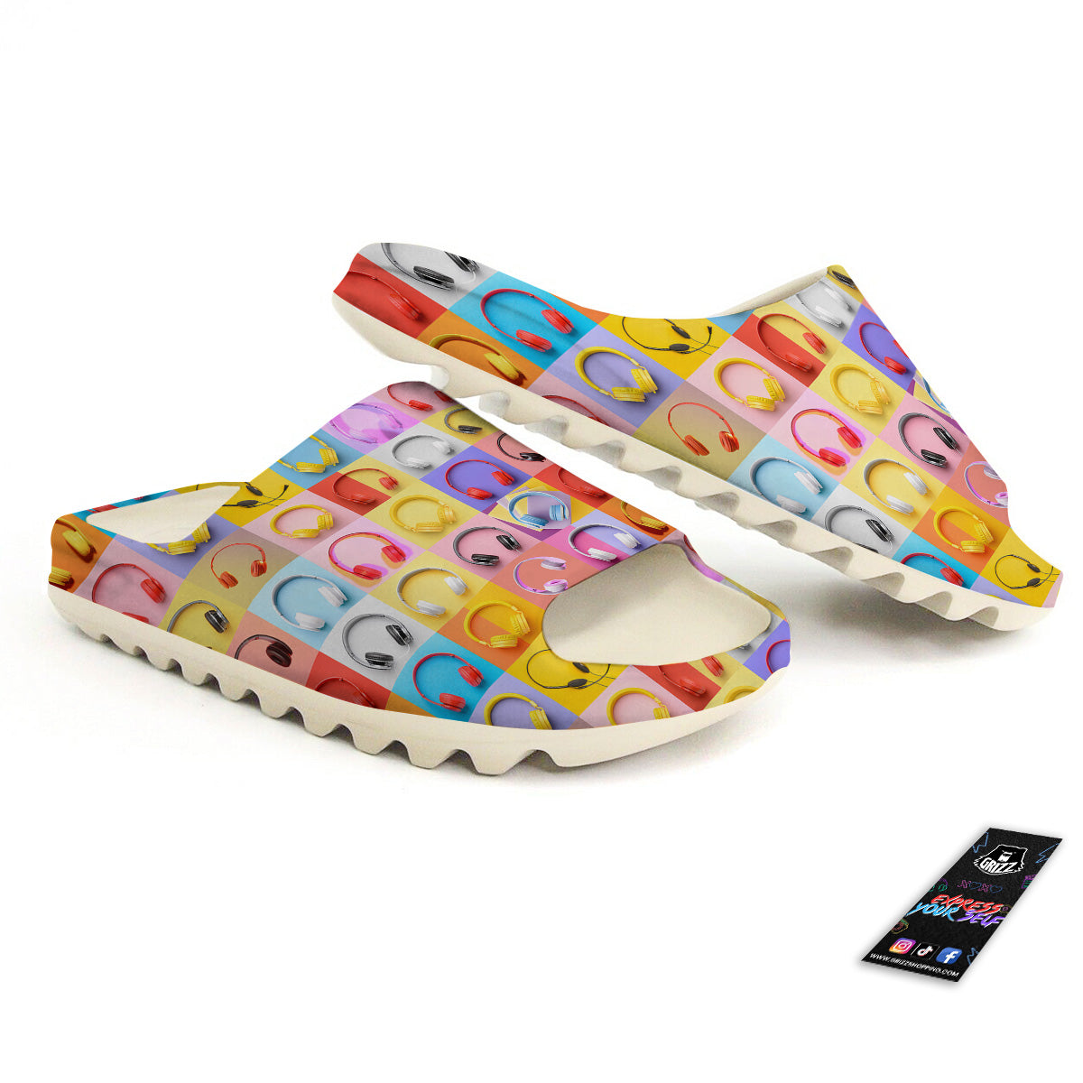 Headphones Pastel Print Pattern Sandals-grizzshop