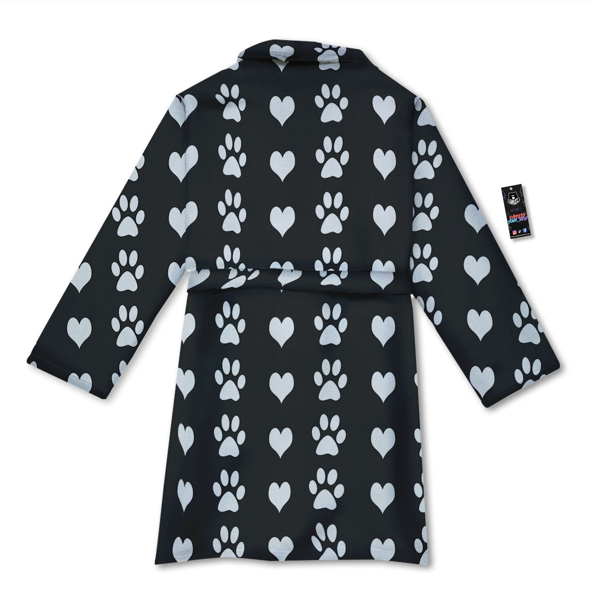 Heart And Black Paw Print Pattern Bathrobe-grizzshop