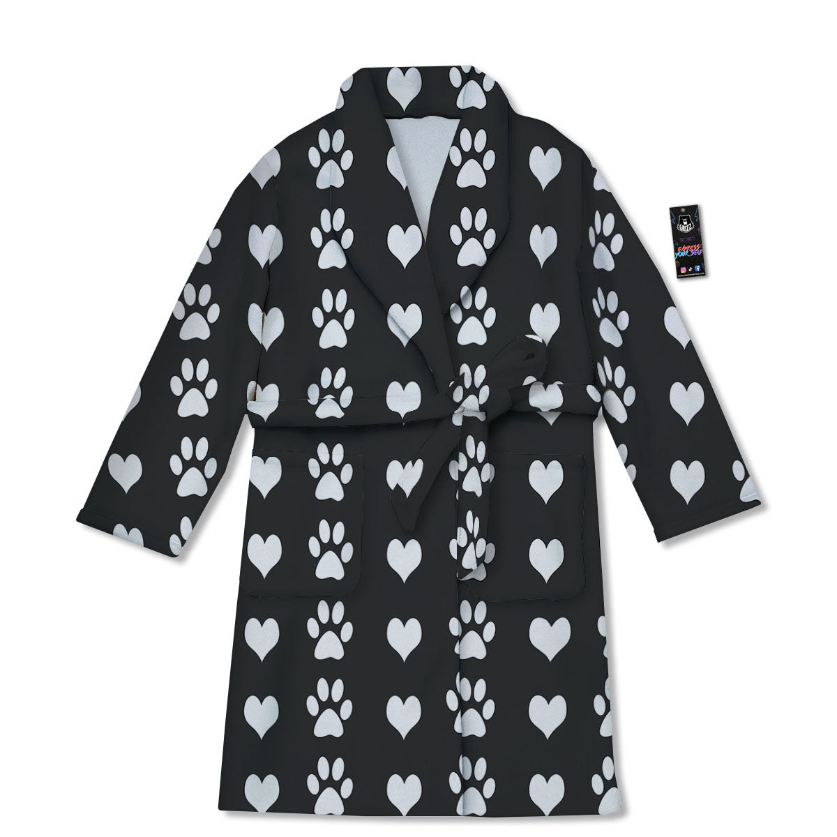 Heart And Black Paw Print Pattern Bathrobe-grizzshop
