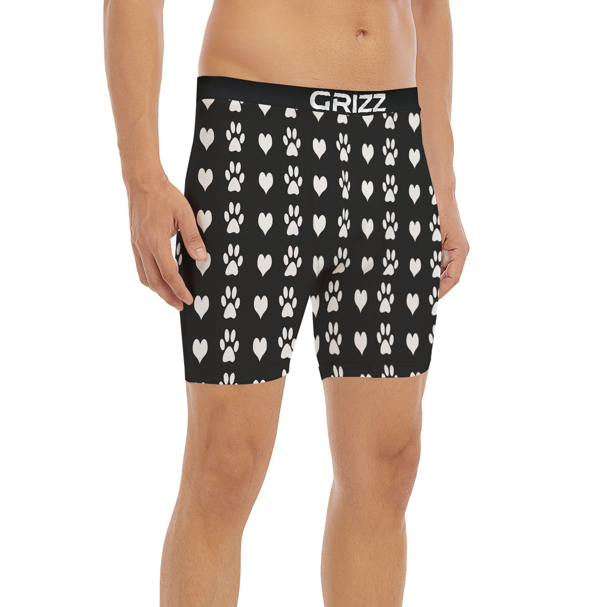 Heart And Black Paw Print Pattern Boxer Briefs-grizzshop