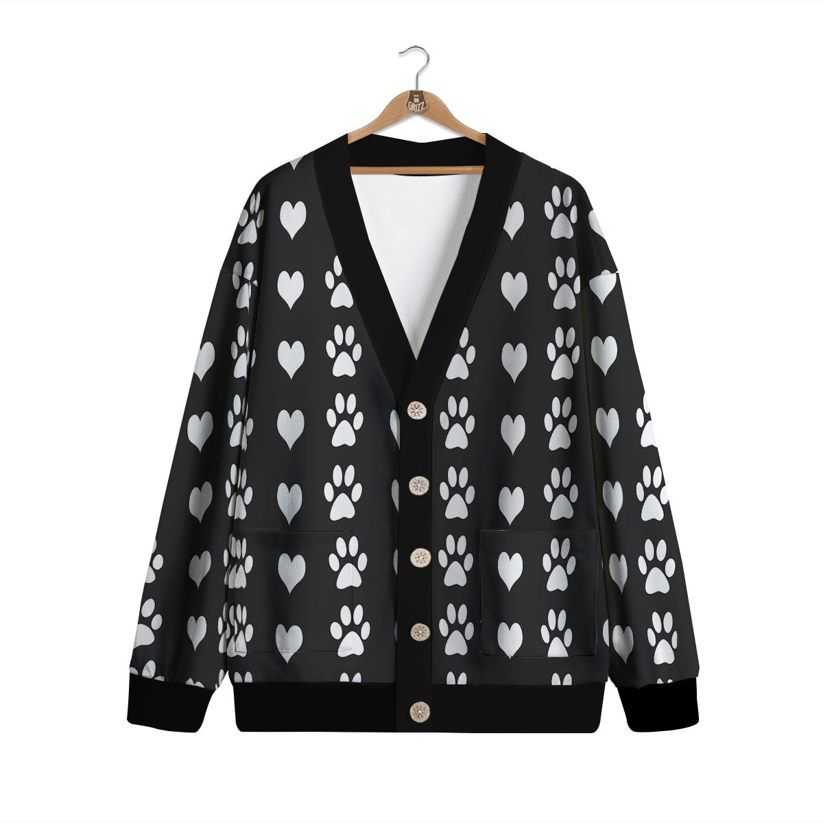 Heart And Black Paw Print Pattern Cardigan-grizzshop