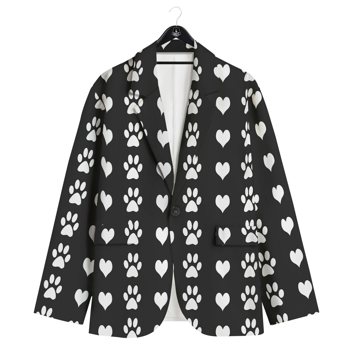 Heart And Black Paw Print Pattern Men's Sport Coat-grizzshop