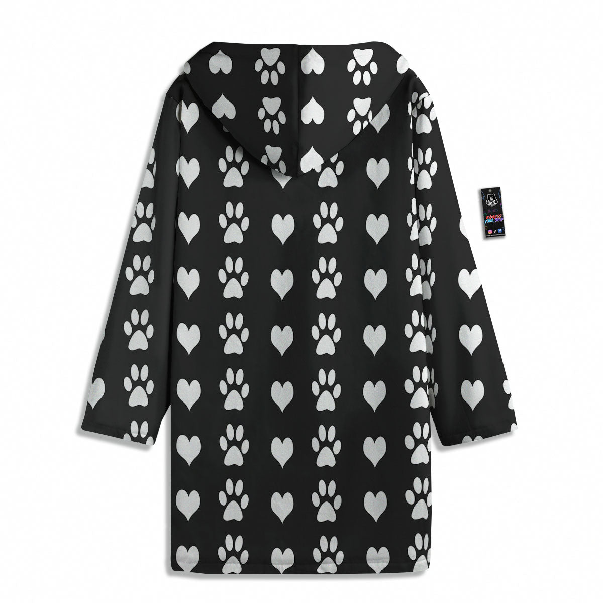 Heart And Black Paw Print Pattern Men's Windbreaker Jacket-grizzshop