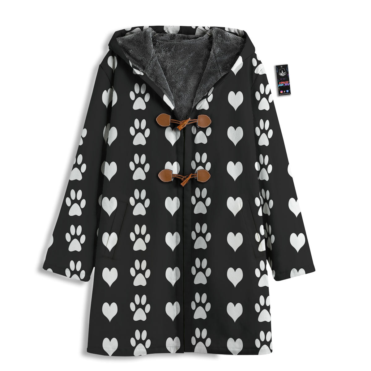 Heart And Black Paw Print Pattern Men's Windbreaker Jacket-grizzshop