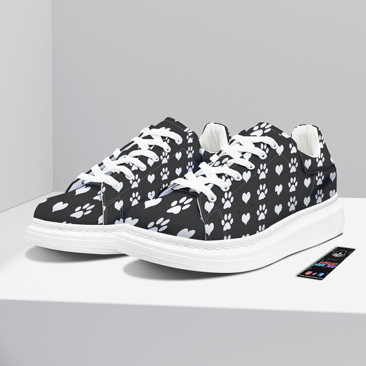 Heart And Black Paw Print Pattern Platform Shoes-grizzshop