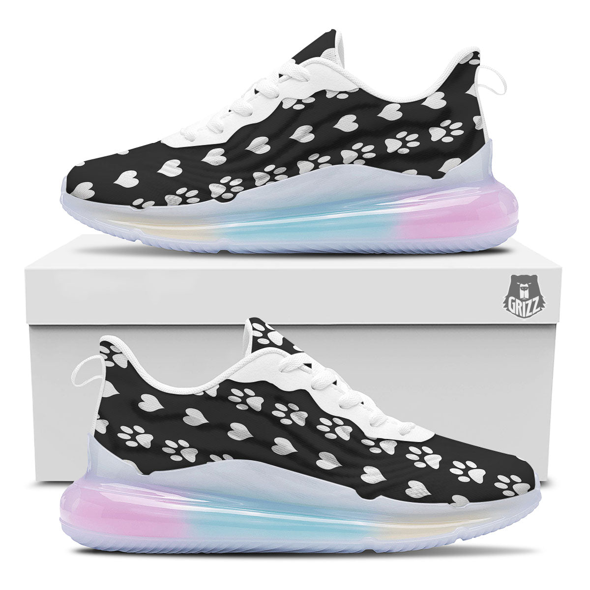 Heart And Black Paw Print Pattern Running Sneakers-grizzshop