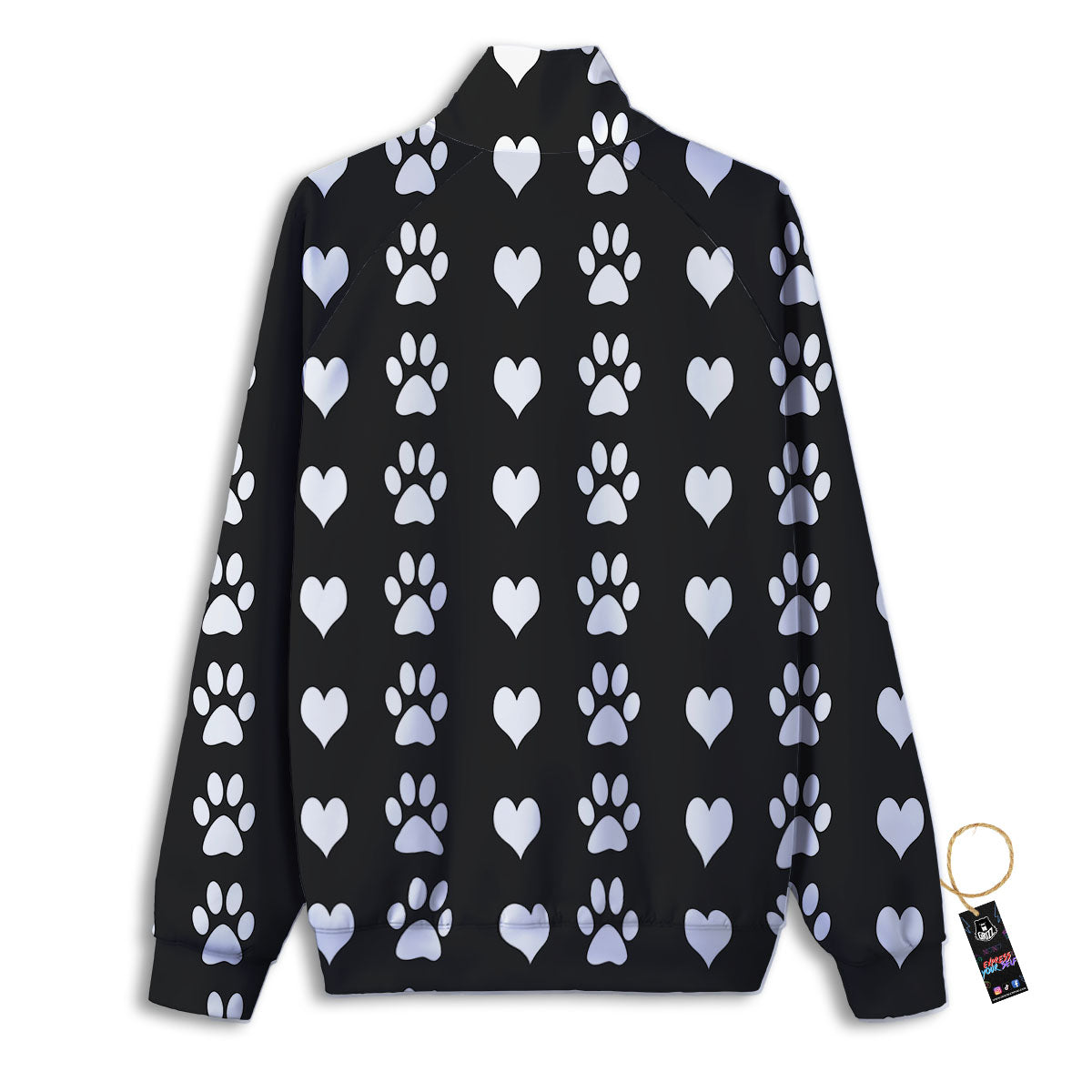 Heart And Black Paw Print Pattern Track Jacket-grizzshop
