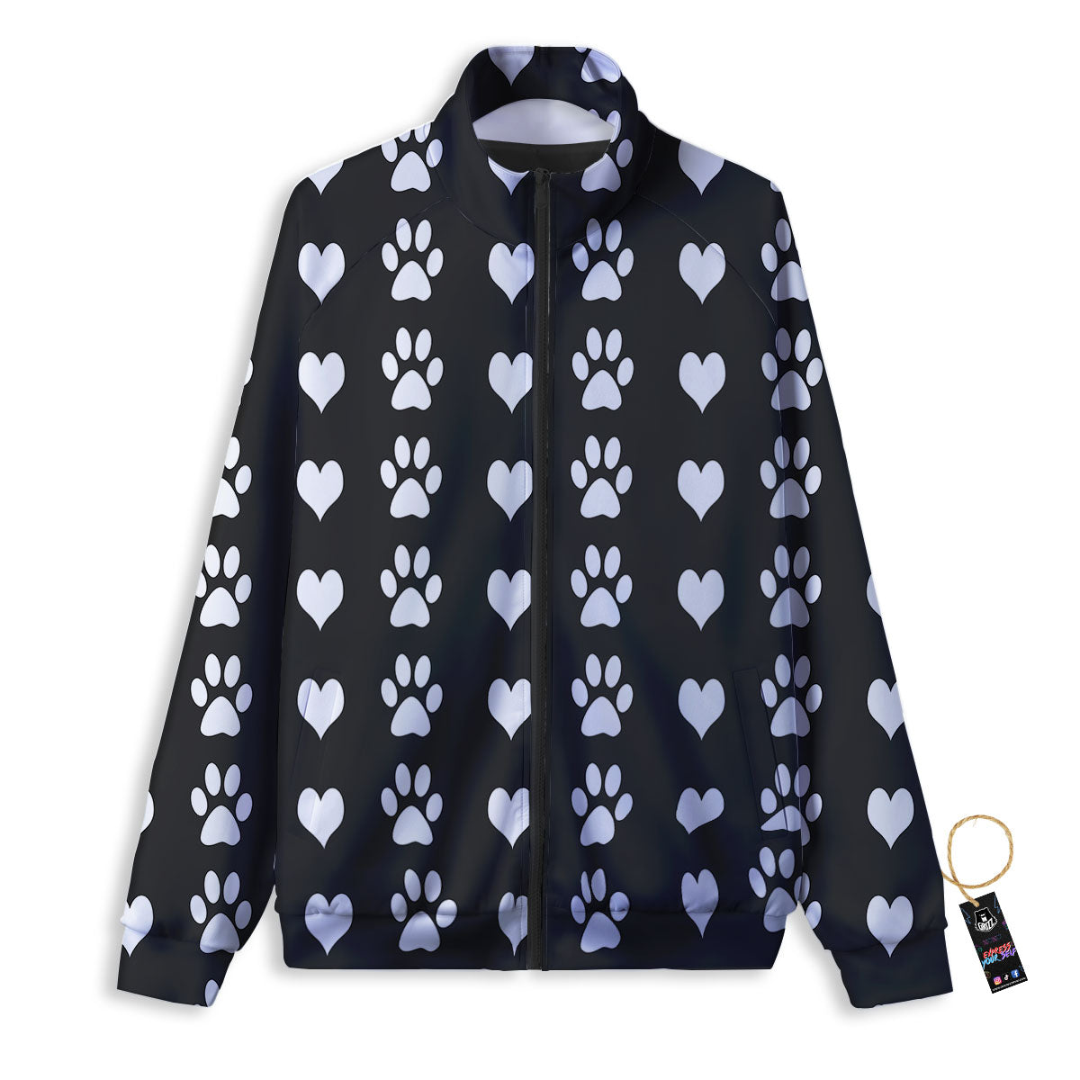 Heart And Black Paw Print Pattern Track Jacket-grizzshop