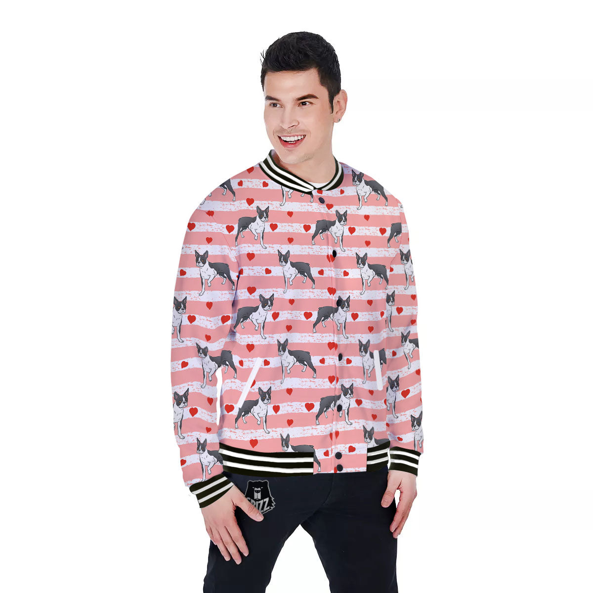 Heart And Boston Terrier Print Pattern Baseball Jacket-grizzshop
