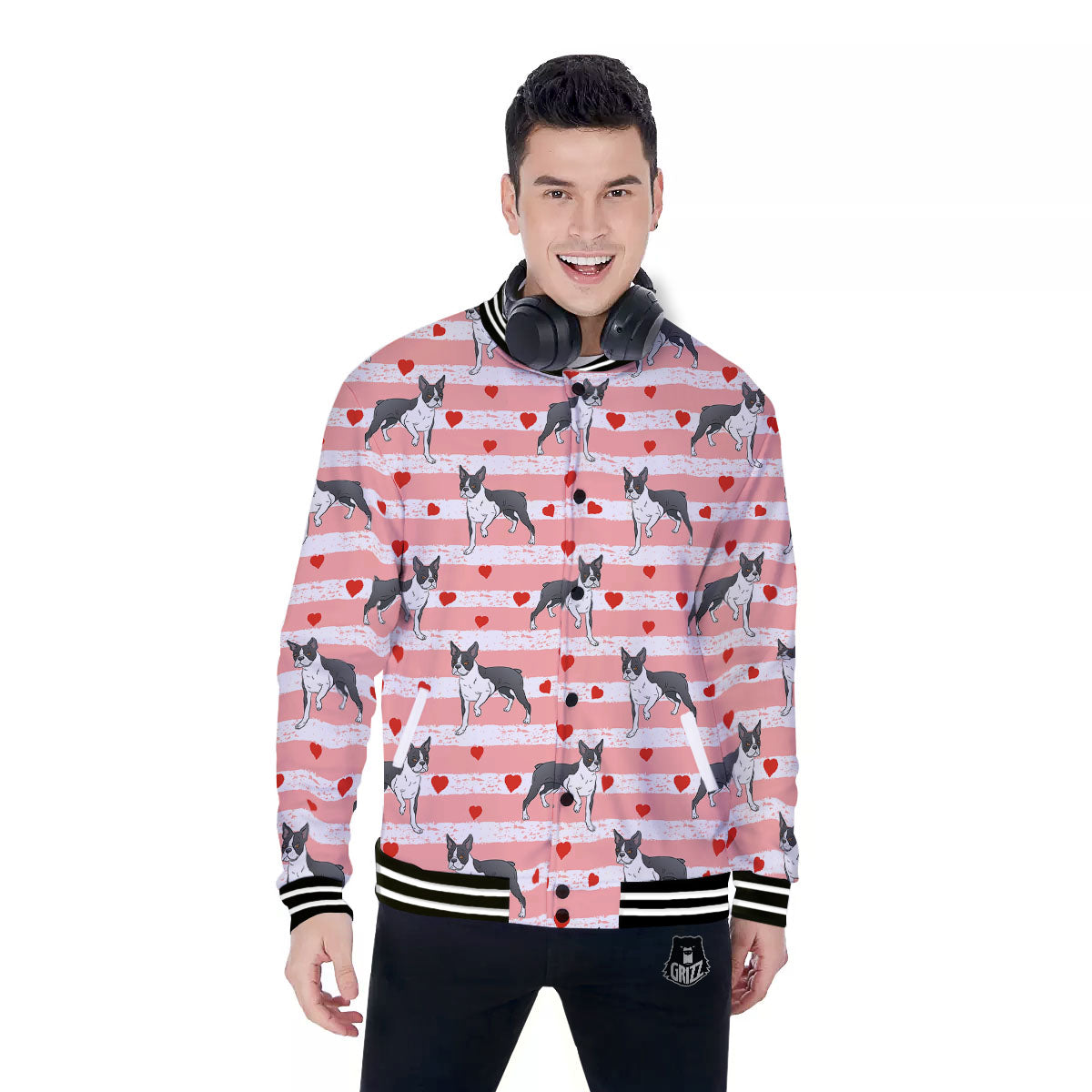 Heart And Boston Terrier Print Pattern Baseball Jacket-grizzshop