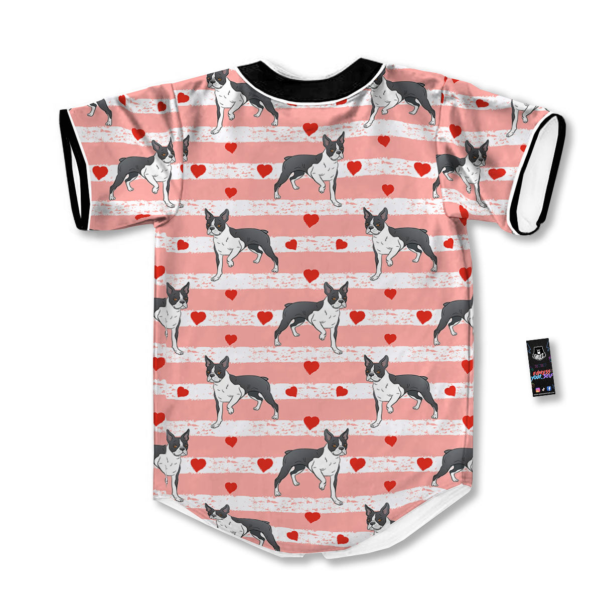 Heart And Boston Terrier Print Pattern Baseball Jersey-grizzshop