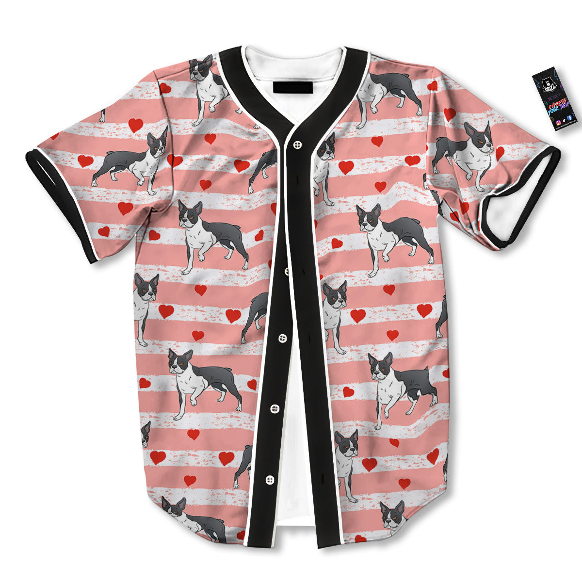 Heart And Boston Terrier Print Pattern Baseball Jersey-grizzshop