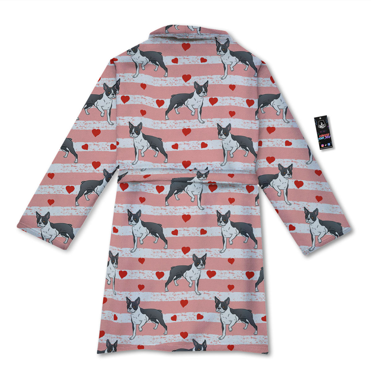 Heart And Boston Terrier Print Pattern Bathrobe-grizzshop