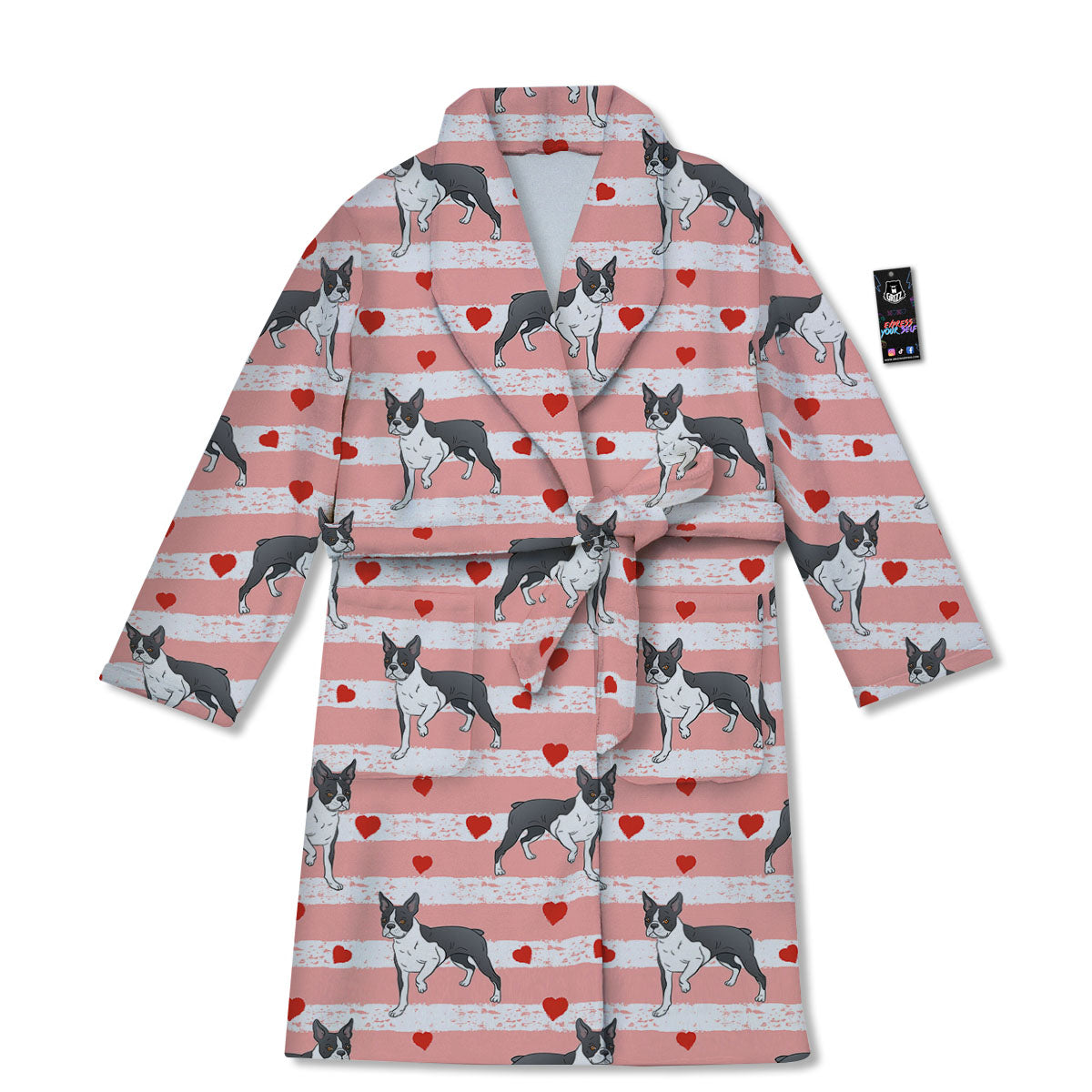 Heart And Boston Terrier Print Pattern Bathrobe-grizzshop