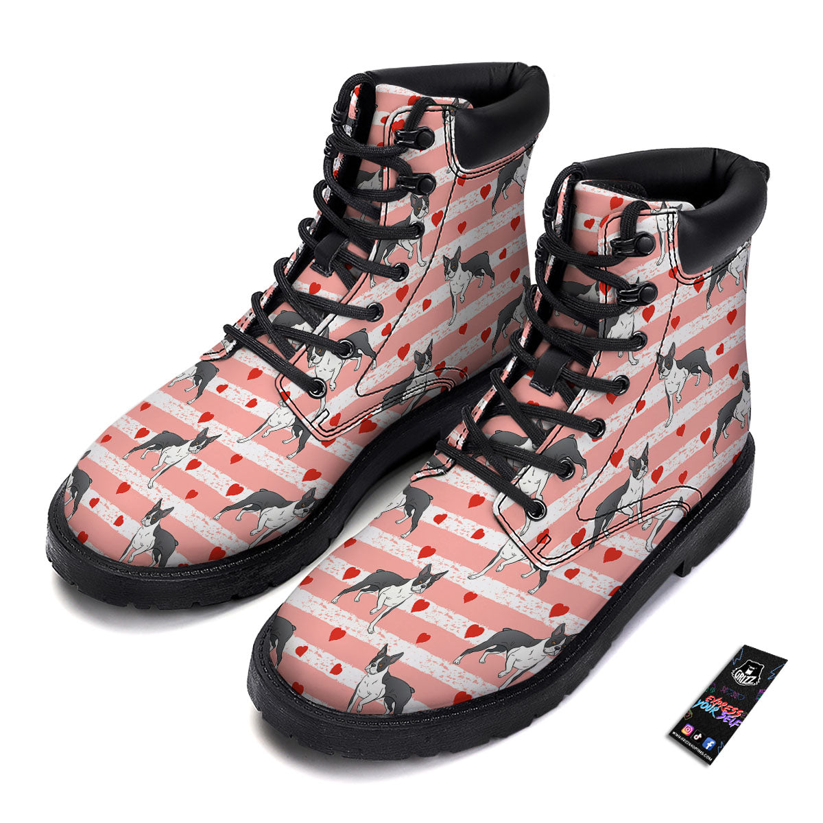 Heart And Boston Terrier Print Pattern Boots-grizzshop