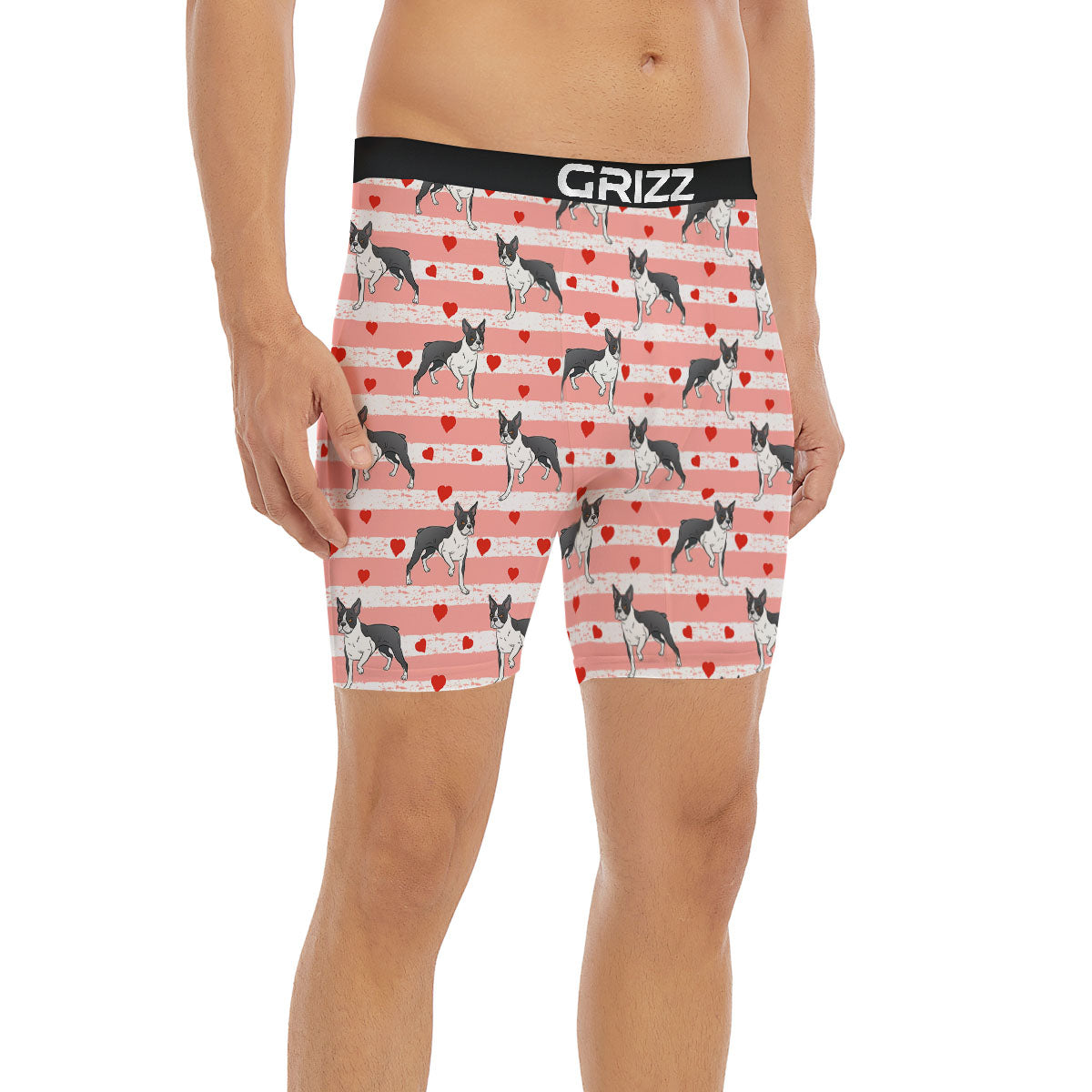 Heart And Boston Terrier Print Pattern Boxer Briefs-grizzshop