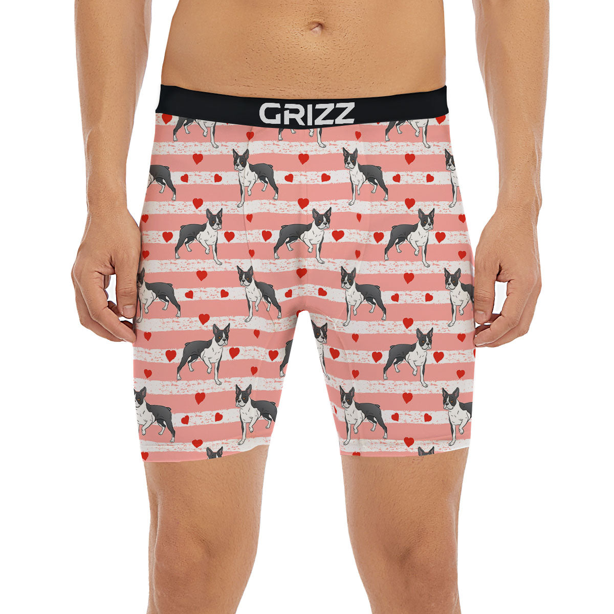 Heart And Boston Terrier Print Pattern Boxer Briefs-grizzshop