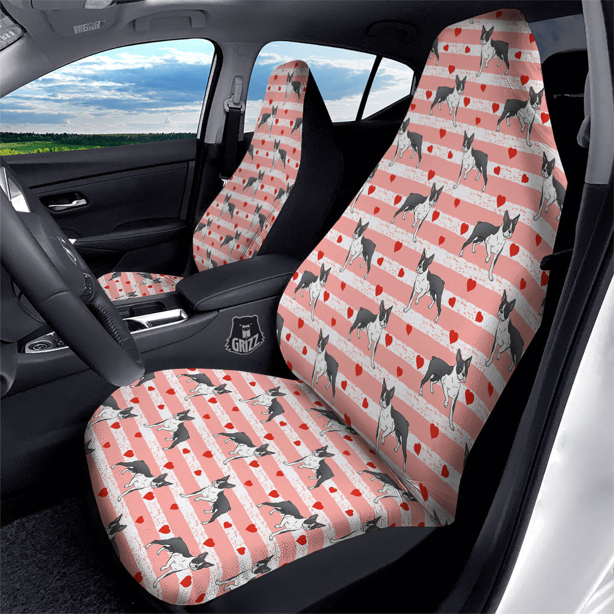 Heart And Boston Terrier Print Pattern Car Seat Covers-grizzshop