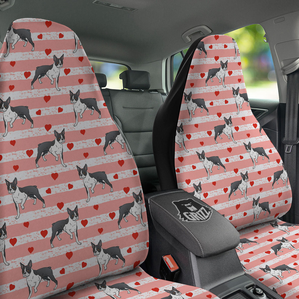 Heart And Boston Terrier Print Pattern Car Seat Covers-grizzshop
