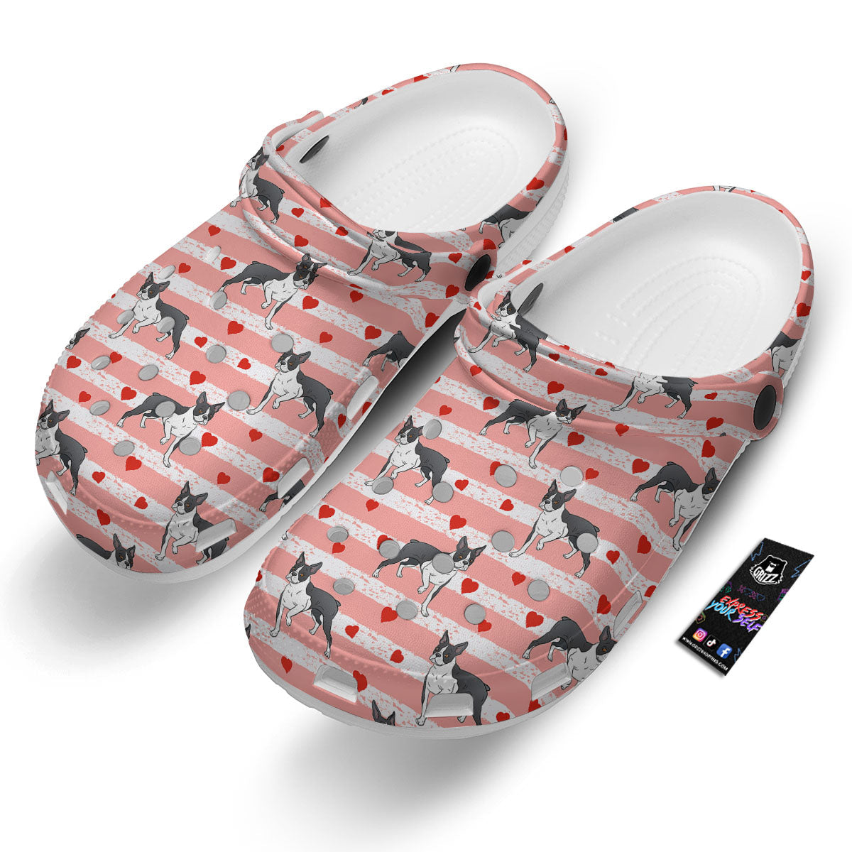 Heart And Boston Terrier Print Pattern Clog-grizzshop