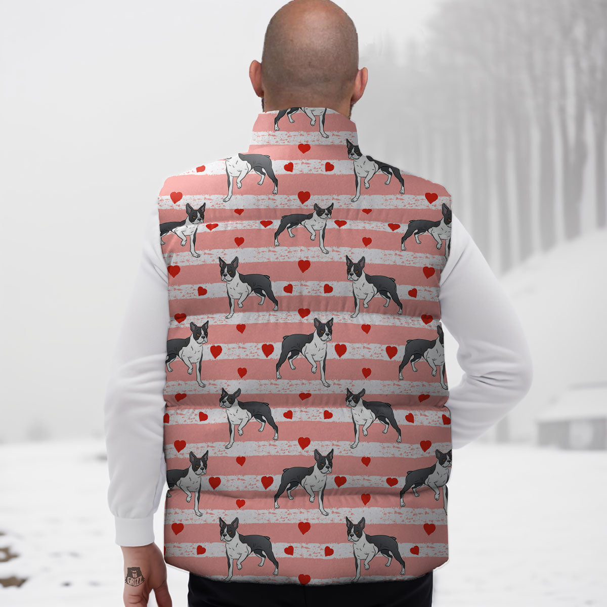 Heart And Boston Terrier Print Pattern Down Vest