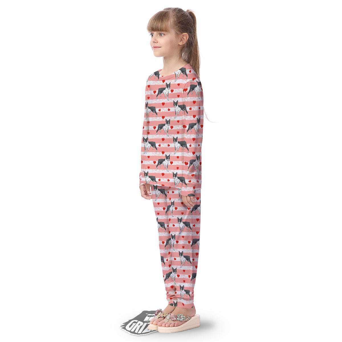 Heart And Boston Terrier Print Pattern Kid's Pajamas-grizzshop